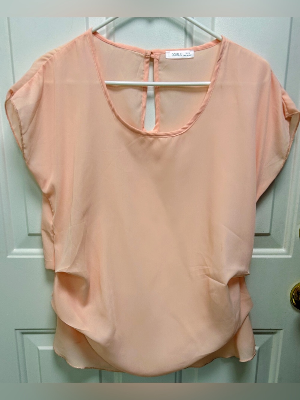 Doublju Peach Chiffon Scoop Neck Blouse